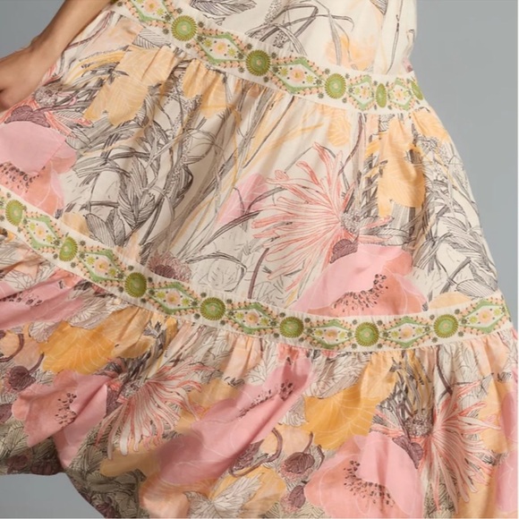 Anthropologie Square Neck Floral Embellished Maxi Dress 🩷 Size Small 🩷 - Picture 2 of 7